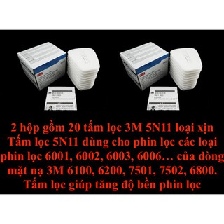 2 Hộp chứa 20 Tấm lọc bụi Cotton 3M 5N11 N95  dùng cho phin lọc mặt nạ 3M 6200, 3M 6100, 3M 7502, 3M 7501, 3M 6800(Xịn)