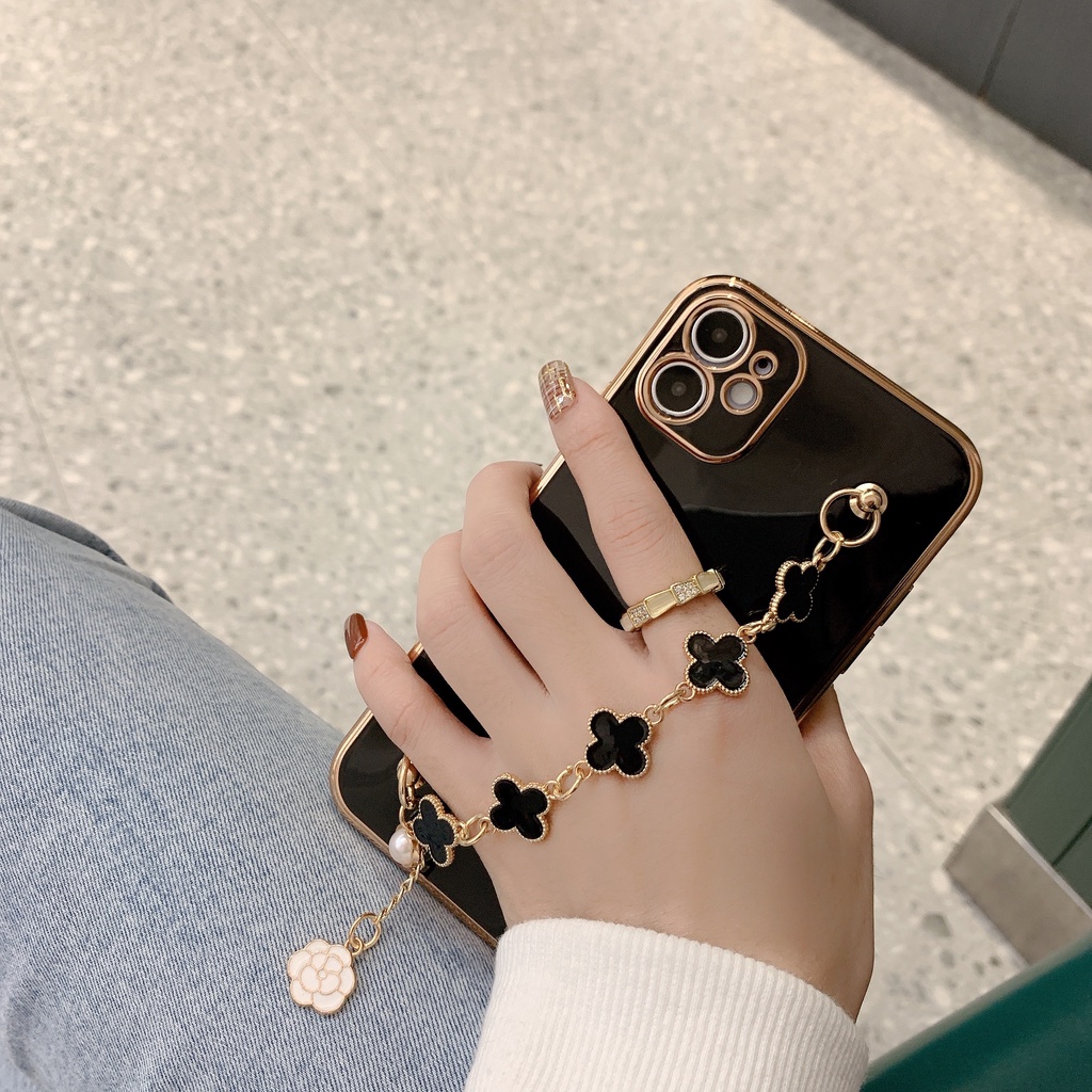 Ốp điện thoại tpu dây hình cỏ bốn lá đeo cổ tay thời trang thích hợp cho iPhone 12 11 Pro Max XS Max XR x 8 7 plus