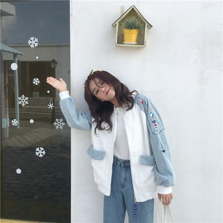 [Hàng order] Áo khoác bomber  2 màu xanh, trắng-Quảng Châu