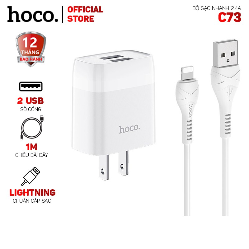 Bộ sạc nhanh Hoco C73 2 cổng USB cáp Lightning 1.0m