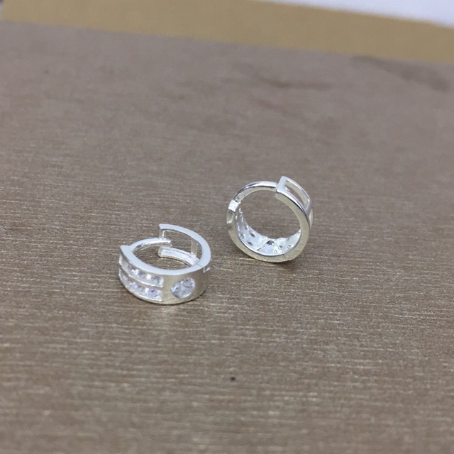 Khuyên tai 2 hàng đá đường kính 9-11mm NGỌC MẬU bạc thâth
