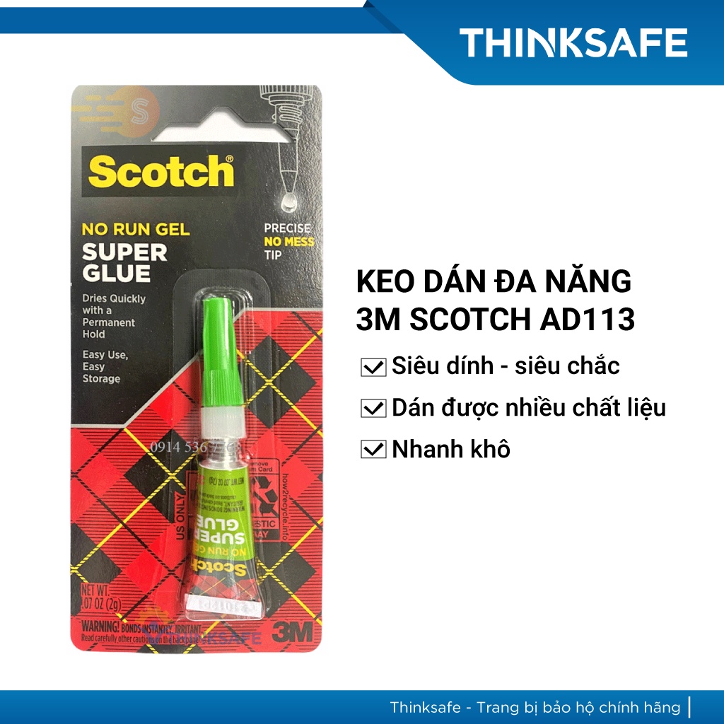 Keo dán đa năng 3M Scotch AD113 2gr mau khô, trong suốt, dán gỗ, nhựa, cao su, nỉ, giày dép - Thinksafe