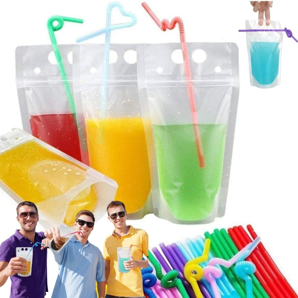 1 Túi Đựng Nước Trong Suốt Có Thể Kéo Dài Và Ống Hút