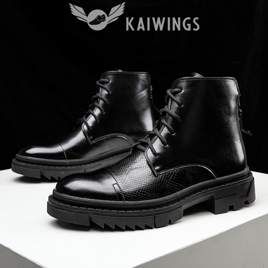 Giày Bốt Nam Hàn Quốc Cổ Cao Công Sở Đẹp KAIWINGS Giày Nam Da Bò Thật Thời Thượng GNK157