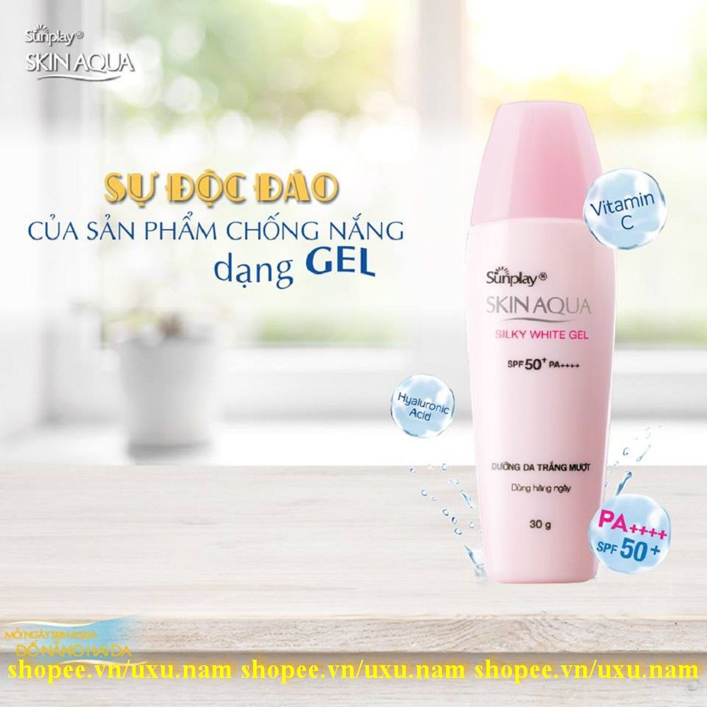 Chống Nắng Dưỡng Da Trắng Mượt Sunplay Skin Aqua Silky White Gel SPF 50 PA+++ chính hãng