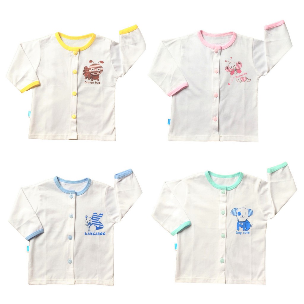 Combo 3 áo sơ sinh cài nút giữa trắng Thái Hà Thịnh, chất vải cotton 100% mềm, mịn cho bé sơ sinh