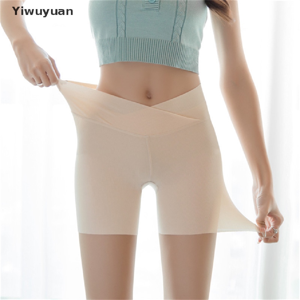 < Yiwuyuan > Quần Legging An Toàn Bằng Lụa Lạnh Chéo Eo Thoải Mái Thoáng Khí Không Viền Xoăn Cỡ Lớn Mùa Hè Cho