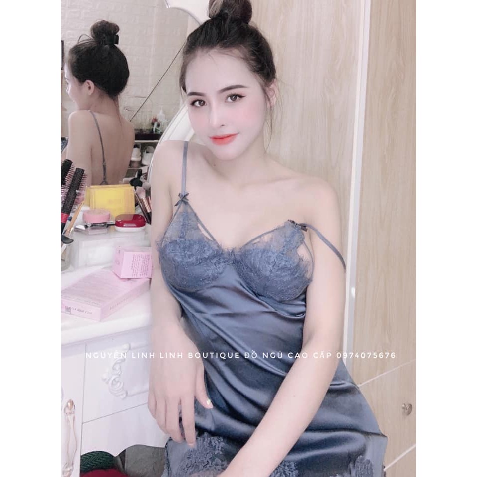 (M.81) Váy ngủ sexy lụa phối ren cao cấp Đầm mặc nhà gợi cảm quyến rũ