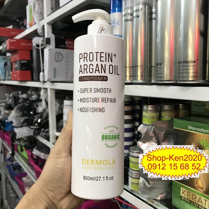 Cặp dầu gội xả Dermola Argan Oil – Protein 800ml x2 dưỡng ẩm, phục hồi, chống rụng tóc, hương nước hoa