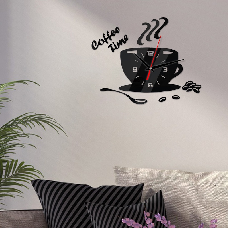 Đồng Hồ Dán Tường Mặt Gương Thiết Kế 3D Hình Tách Cà Phê Siêu Bền Độc Đáo Trang Trí Nhà Cửa DIY
