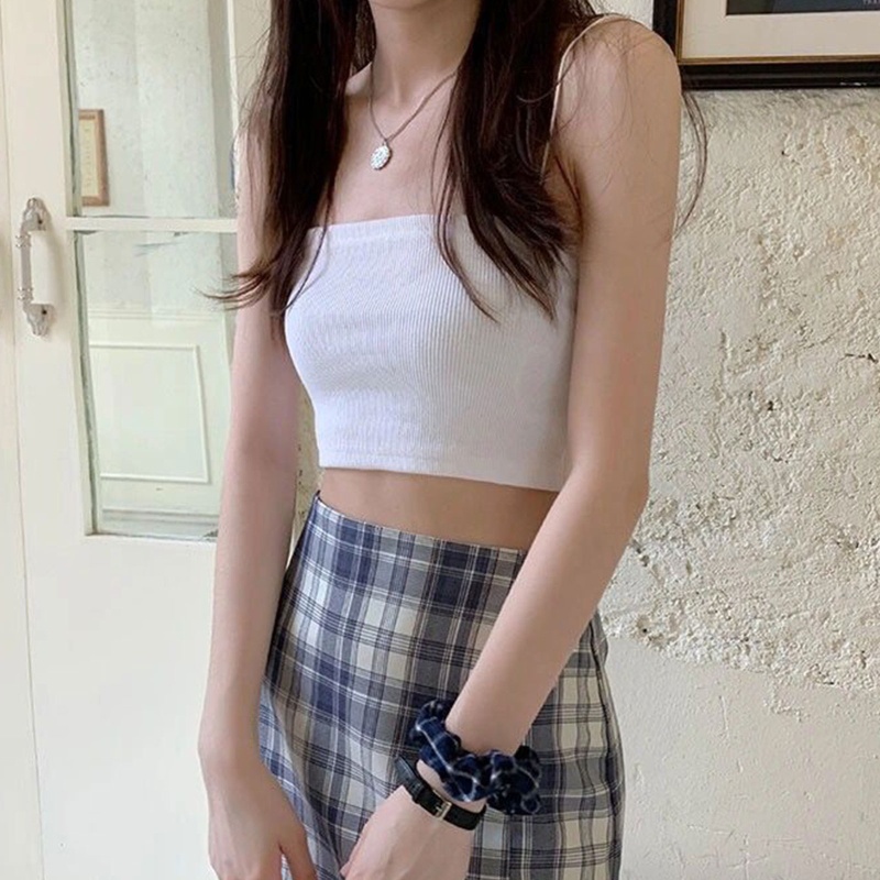 Brroa Áo Croptop Dệt Kim Hai Dây Màu Trơn Dáng Ôm Gợi Cảm Cho Nữ