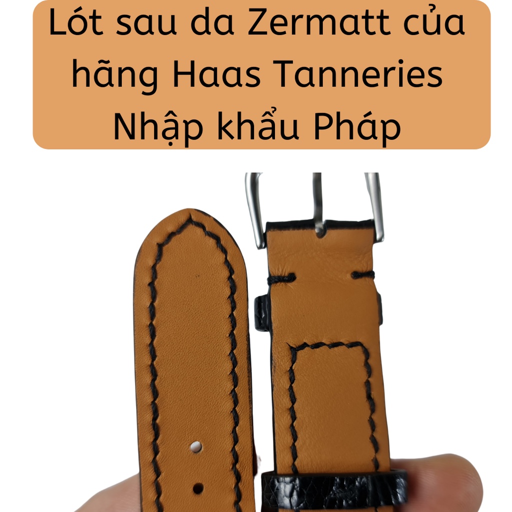 Dây đồng hồ da đà điểu lót Zermatt của Pháp-khâu tay thủ công D46 size 18mm, 20mm, 22mm VNSTRAP