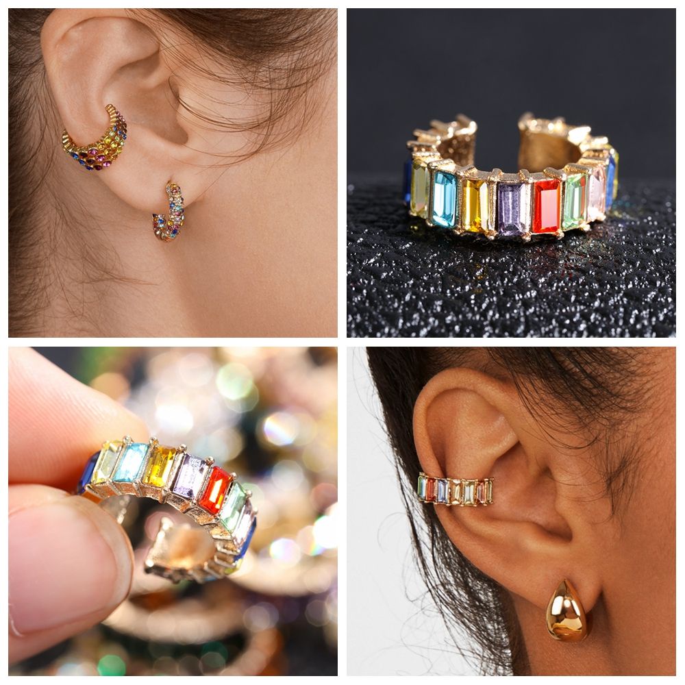 Khuyên vành tai dáng chữ C đính đá zirconia không xỏ lỗ thời trang cho nữ