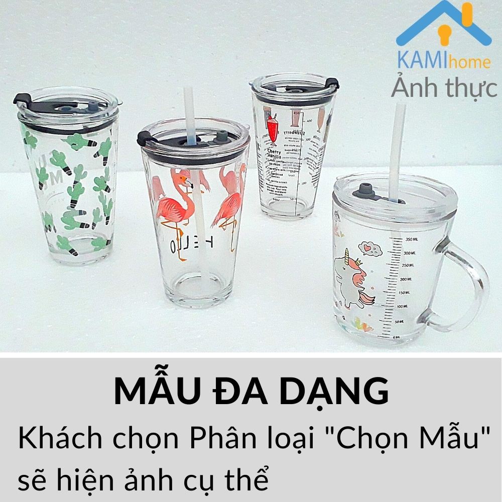 Ly thủy tinh chịu nhiệt (Nhiều Mẫu) Nắp chống tràn giữ cách nhiệt có kèm Ống hút