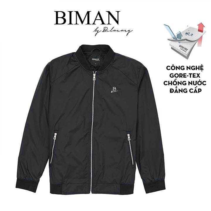 Áo khoác gió nam BIMAN 4AG2T010DEN hai lớp poly cao cấp có mũ