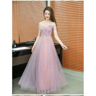 Đầm maxi trễ vai lưới xếp