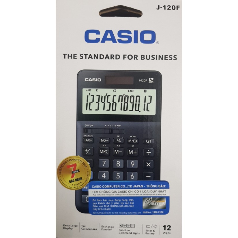 Máy tính CASIO J-120F (HÀNG CHÍNH HÃNG BẢO HÀNH 7 NĂM)