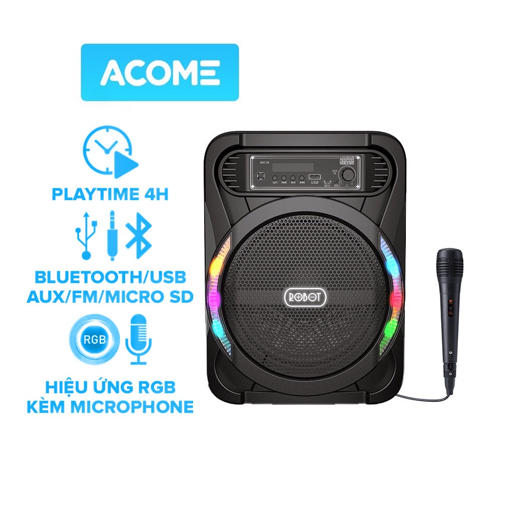 Loa Bluetooth Karaoke ACOME RB450 Hiệu Ứng LED RBB Công Suất 10W Kèm Micro Âm Thanh Tuyệt Đỉnh - Bảo Hành 12 Tháng