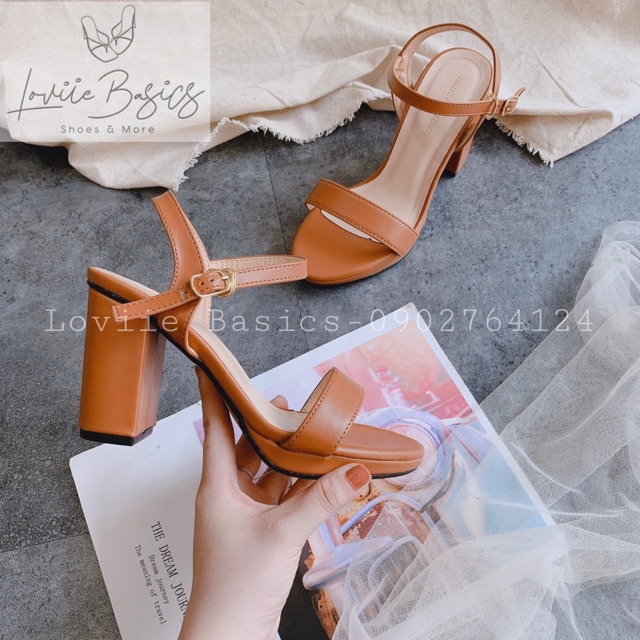 LOVIIE BASICS - SANDAL  CAO GÓT ĐẾ ĐÚP 9CM - GIÀY SANDAL CAO GÓT ĐẾ ĐÚP 10 PHÂN - SANDAL ĐẾ ĐÚP 9CM QUAI NGANG G200724