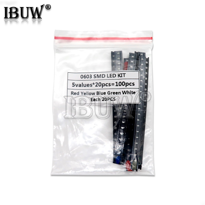 Set 100 Đèn LED 0603 SMD 5 Màu Trắng/Xanh Dương/Đỏ/Xanh Lá/Vàng diy