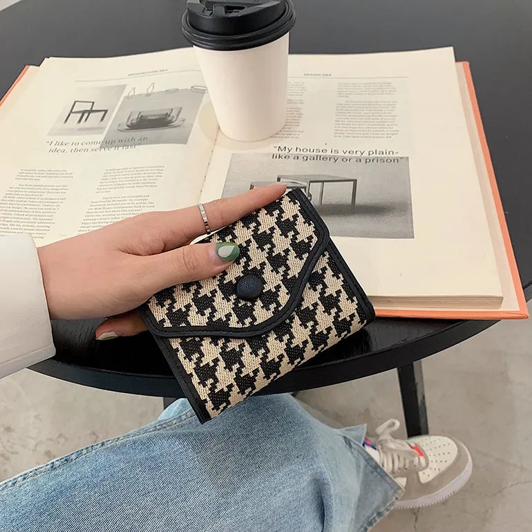 Ví Ngắn Kẻ Sọc Ca Rô Chất Liệu Canvas Phong Cách Retro kf051