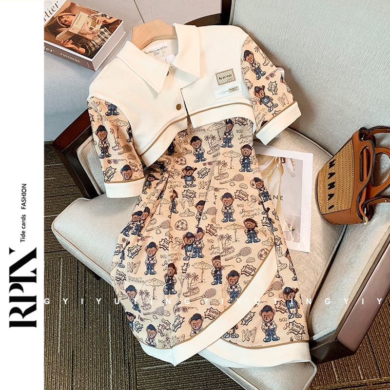 RPIN French fake two polo necktie dresses female look thin, fashionable, small, stylish, niche skirt