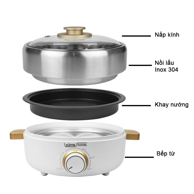 Nồi lẩu nướng mini đa năng 3 trong 1 Kims Cook