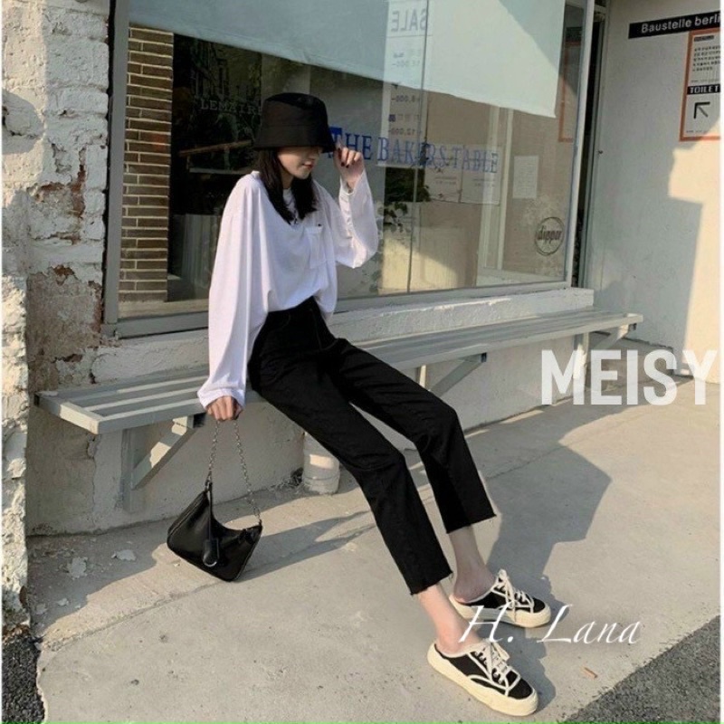 MÃ 903- QUẦN JEAN ĐEN ỐNG SUÔNG CẠP CAO | BigBuy360 - bigbuy360.vn