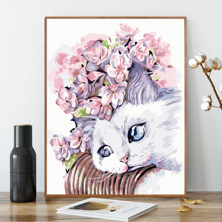 Tranh sơn dầu tô màu theo số kỹ thuật động vật mèo cute VD3014 MiMi Art Tranh sơn dầu số hóa tự tô DIY trang trí