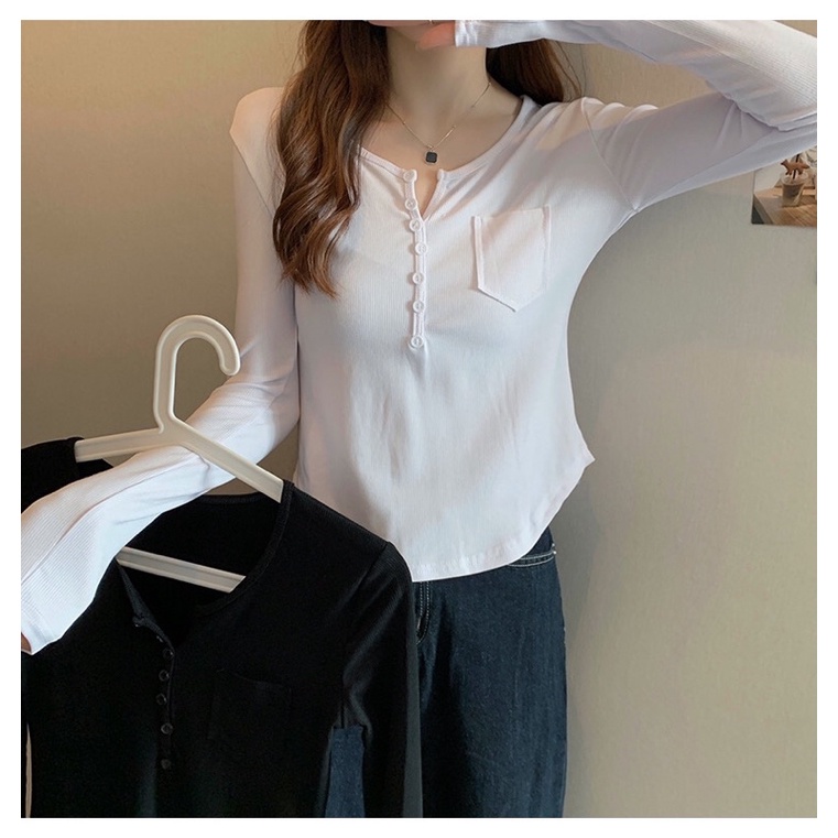 Áo TAY DÀI NÚT CÀI PHỐI TÚI vạt bầu hình thật