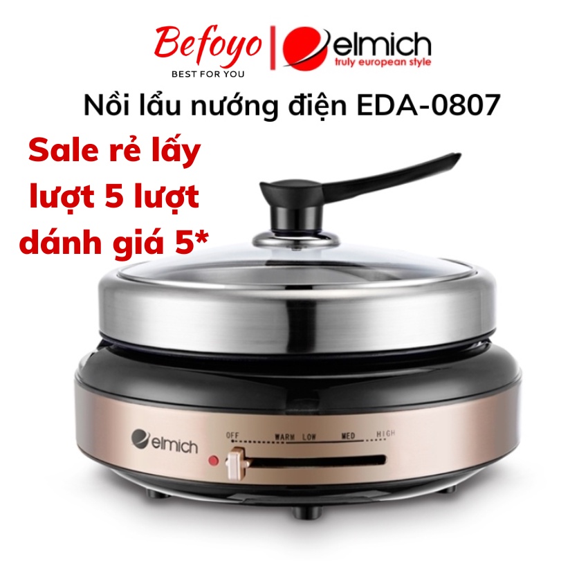 Nồi lẩu nướng điện đa năng Elmich EDA-0807, khay nướng và lẩu tách rời dễ vệ sinh - Befoyo