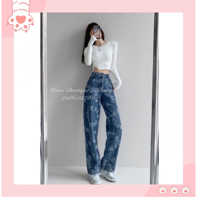 Quần jeans suông nổi hoạ tiết chữ hot trend 2021 siêu đỉnh ngầu ulzzang