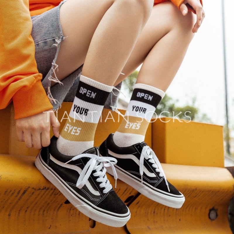 TIAN TIAN T076 Hàng cao cấp Cao cổ  Vớ Cotton ống dài phong cách Harajuku Hàn Quốc cho nữ