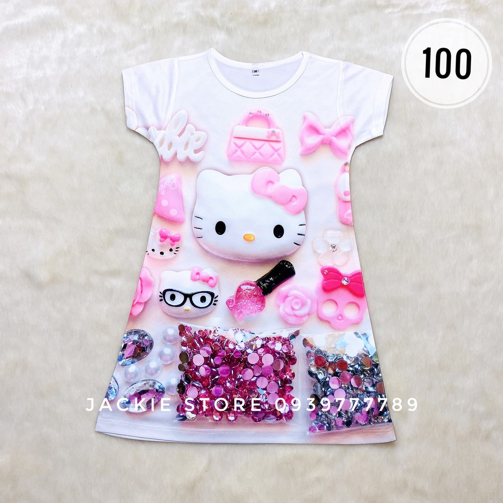 đầm hello kitty hồng 3d có tay