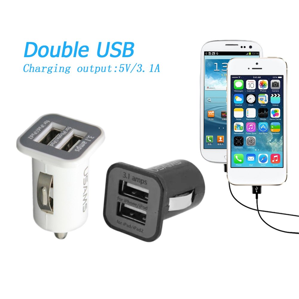 Tẩu Sạc Điện Thoại Di Động USAMS 12V 3.1A Hai Cổng USB Cho Điện Thoại Di Động/Máy Tính Bảng
