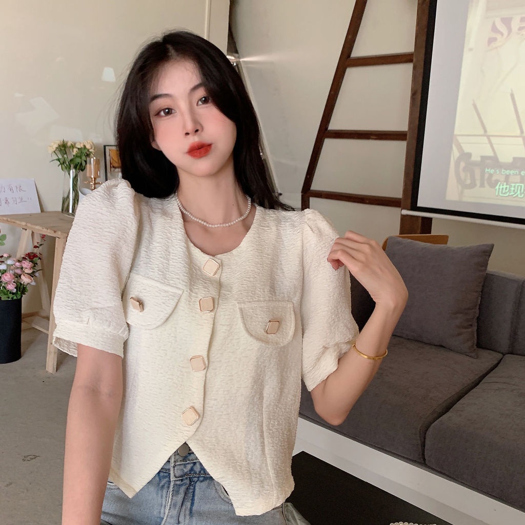 Áo Sơ Mi Trắng Tay Phồng Ngắn Thời Trang Mùa Hè Hàng Mới Dành Cho Bạn Nữ