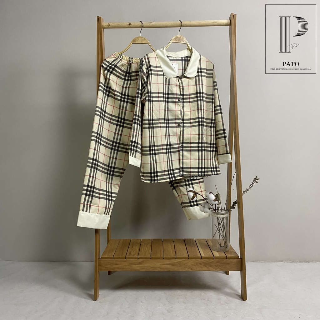 Bộ đồ ngủ hoa văn siêu đẹp tay dài quần dài cổ bèo, pijama chất kate giặt không phai, không nhàu (ảnh shop chụp) | BigBuy360 - bigbuy360.vn