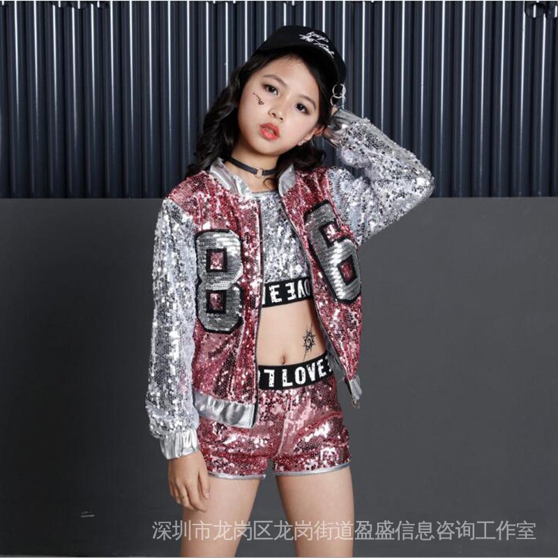 Mới Áo Thun Đính Kim Sa Lấp Lánh Phong Cách hip hop Cho Bé Gái