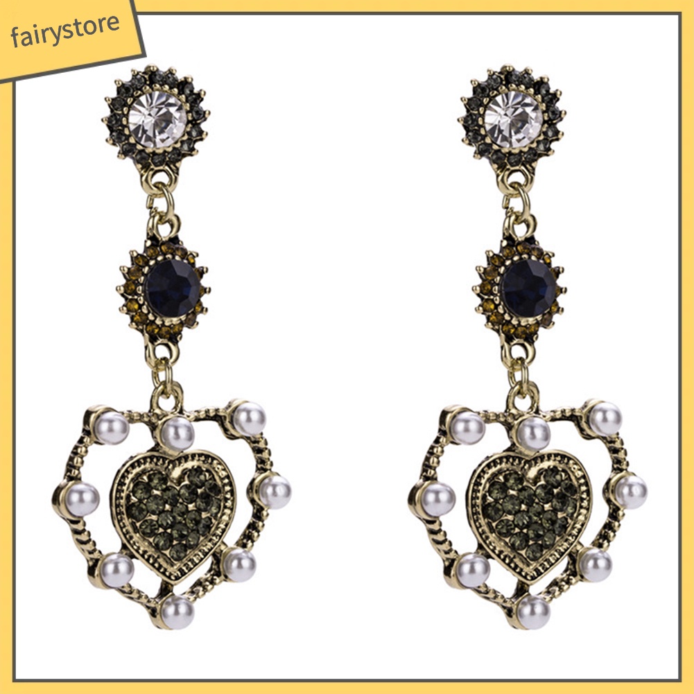 Bông tai dáng dài đí́nh hạt pha lê giả phong cách cổ điển