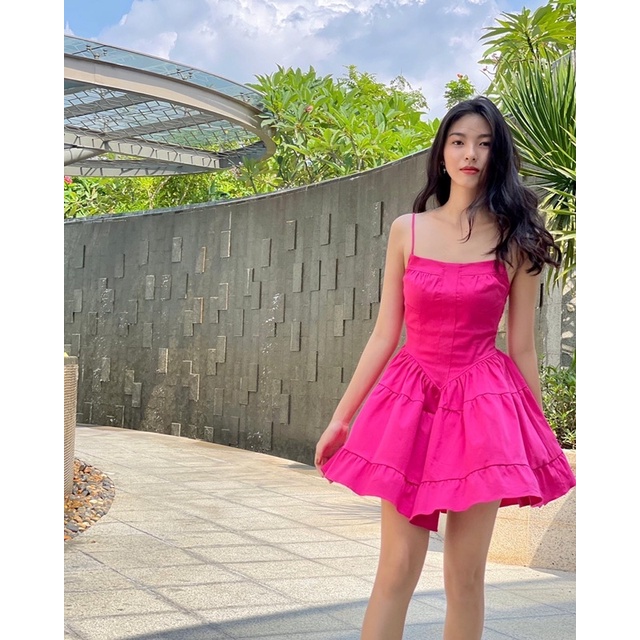 Đầm 2 dây hồng