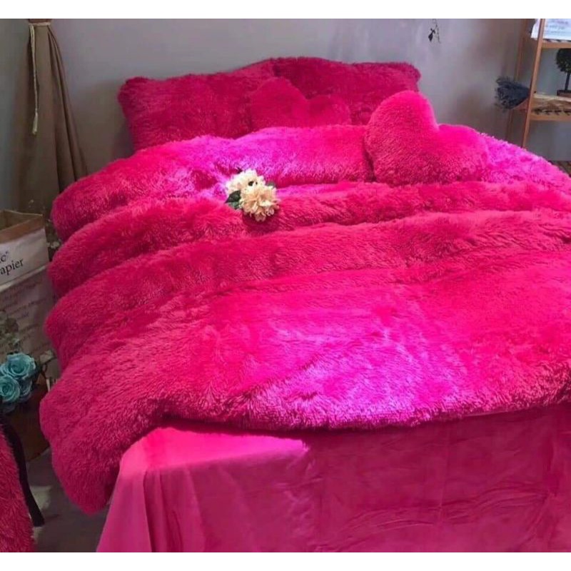 BỘ NỈ LÔNG TIM CAO CẤP NHẬP KHẨU 5 MÓN(TẶNG GỐI TIM TRANG TRÍ SIÊU XINH)