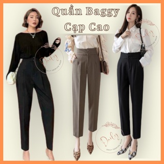 Quần Baggy Cạp Cao Bản To 2 Cúc Xếp Ly Chất Tuyết Mưa Mềm Mịn Đứng Form Màu Đen, Nâu