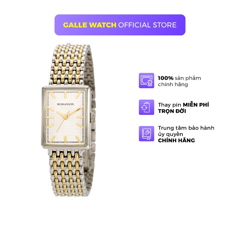 Đồng hồ Romanson Watch DM5163LCWH nữ mặt chữ nhật kính chống xước, máy Thụy Sĩ chống nước, dây thép cao cấp chính hãng