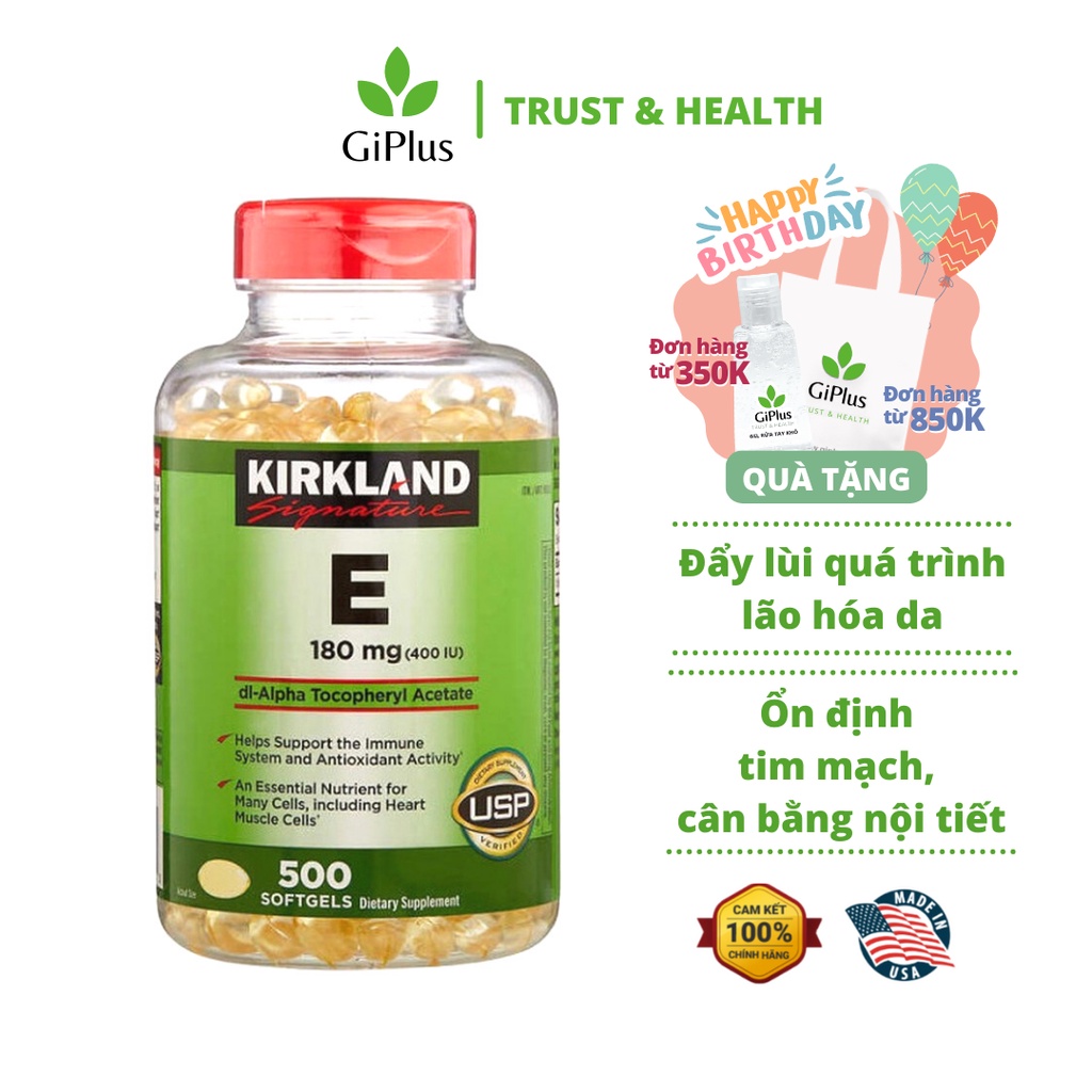 Viên Uống Bổ Sung Vitamin E 180mg 400 IU Kirkland (500 viên/Lọ)