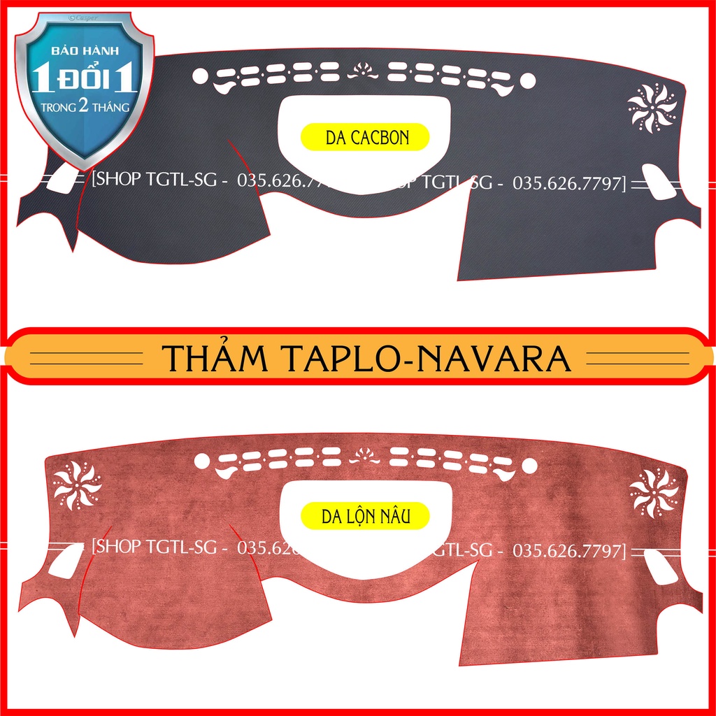 [Nissan-Navara 2015 đến 2021] Thảm taplo loại da vân gỗ,da cacbon,da nỉ đen và nhung lông cừu dày 3 lớp