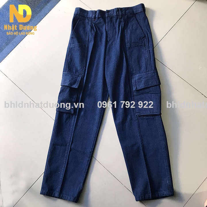 Quần áo bảo hộ lao động cho thợ hàn thợ điện vải jean bò L2, Đồ thợ hàn Nhật Dương áo dài tay quần túi hộp