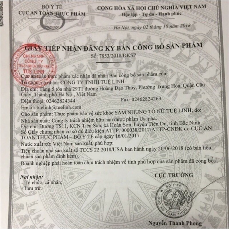 COMBO 2 CHAI SÂM NHUNG TỐ NỮ TUỆ LINH