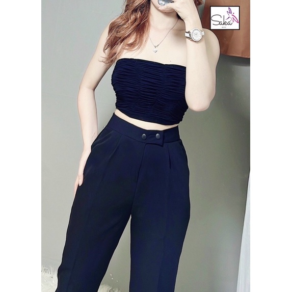 Quần tây công sở nữ dáng baggy màu đen vải tuyết mưa