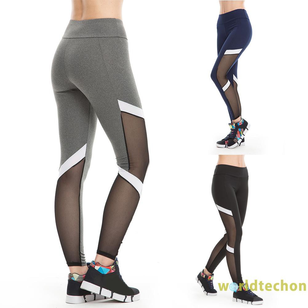 READY STOCK Fitness Striped Mesh Patchwork Leggings Women Push Up Hip Yoga Sweatpants