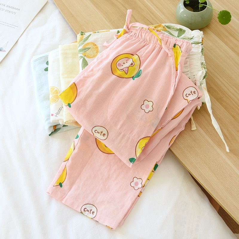 [CÓ SẴN] Quần ngủ pijama quần dài ngủ quả cam hè thu đông dễ thương Hàn Quốc ullzang